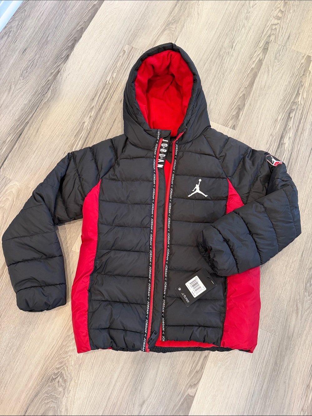 Nike Jordan Brand Black & Red Kids' Hooded Puffer Jacket